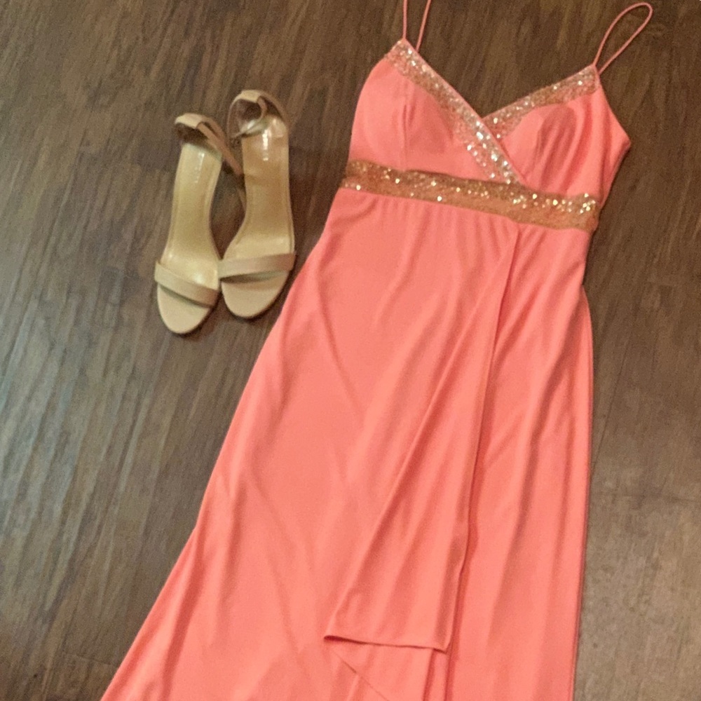 Coral Sequin Maxi Dress